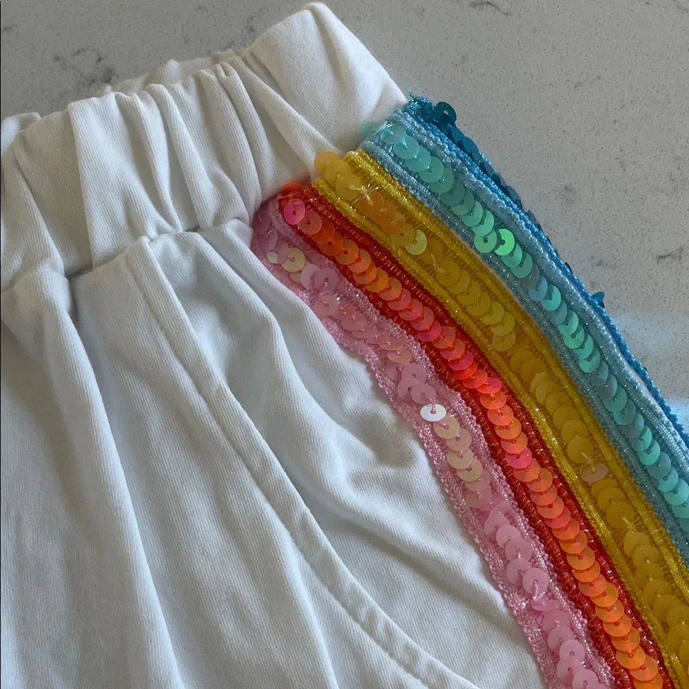 Lola + The Boys White pant and T-shirt Set with Colorful Stripes. Girls size 8. - Picture 4 of 6